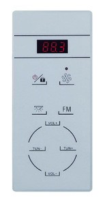 simple design shower room controller including control panel, transformer, fan, speaker.