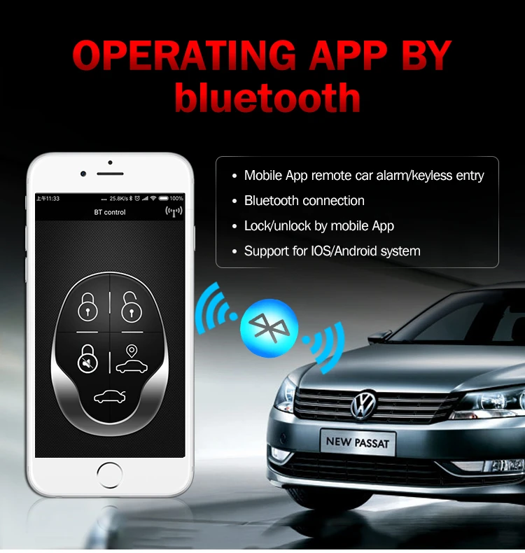 smartphone Remote Control Car Alarm with Keyless entry system and Easy Install One Way Talking Car Alarm System