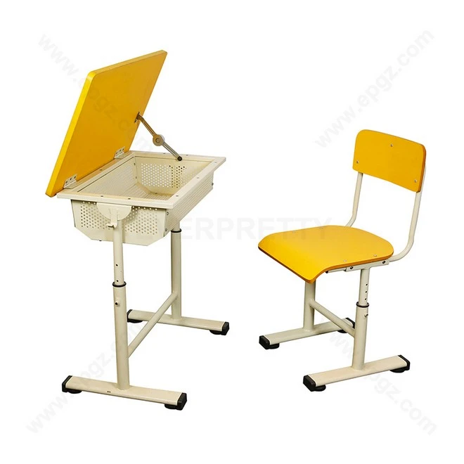 Solid Wood Foldable Table Top Student Single Desk Chair in Classroom