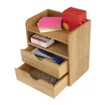 Space Saving Multifunctional Office Desk Holder With Drawer Bamboo Desk Organizer For Home Office