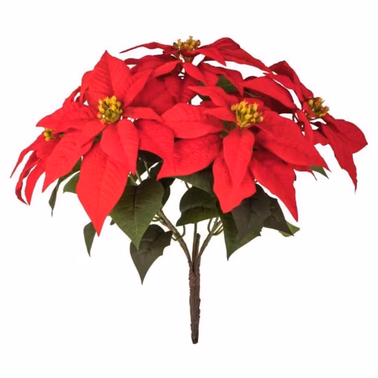 Dark Red 5 Heads Artificial Silk Poinsettia Bush and Other Christmas Decorations