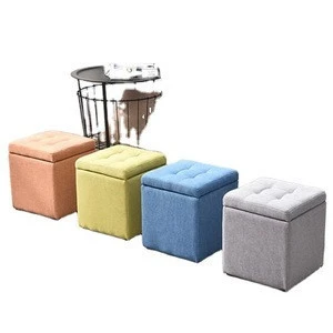 Square Foot Stool Stable Load Bearing Multi-Function Storage Ottoman Fabric Sofa Bench