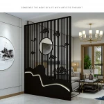 Stainless steel light luxury style screen partition between living room and dining room