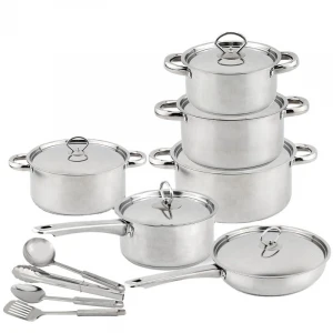 Stainless Steel Mirror polish Cookware Sets 16 Pieces Kitchen Ware Cheap Cookware Pots And Pans Set With  clear glass lid