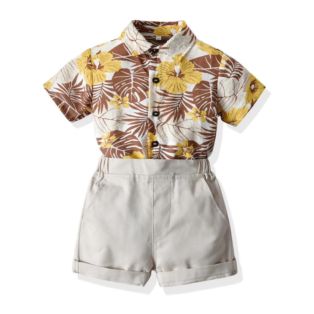 Summer Baby Boys Clothes Short Sleeve Leaf Print Tops Blouse T-shirt+Shorts Casual Kids Clothes Sets Fashion