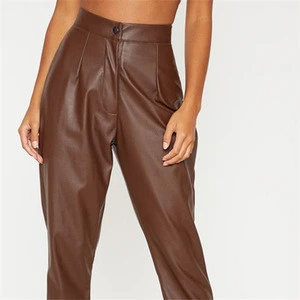 Summer Pants For Women Petite Chocolate Faux Leather Slim Leg Trousers