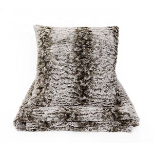Super soft fuzzy faux fur throw blanket plush fluffy fleece throw and cushion set