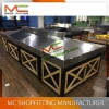 Supermarket fruits and vegetable shelf promotional tray tables rotating wooden display stand