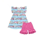 sweet baby suits girl sets boots pattern flying sleeve top match green ruffle shorts wholesale summer outfit
