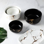 The Latest Design Dishwashers 4.5 Inch / 6 Inch Fruit Salad Bowl Marble Ceramic Bowl Set With Golden