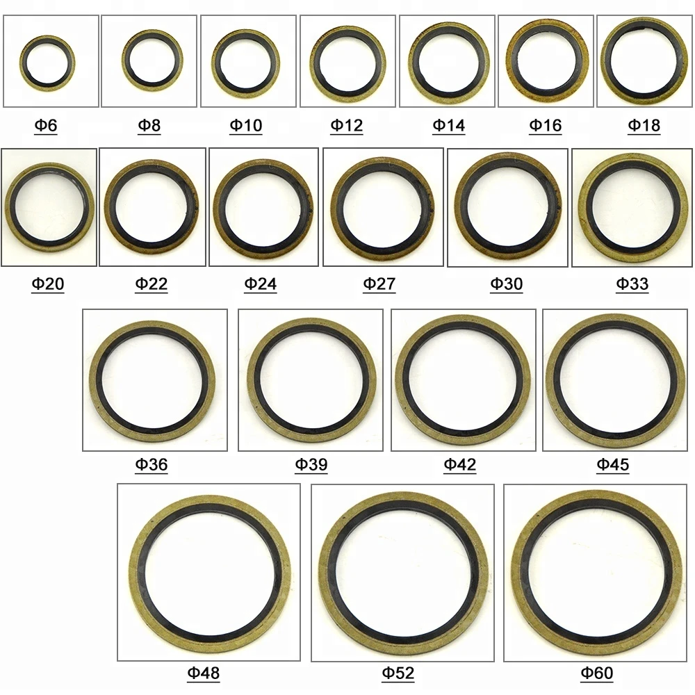TRADE ASSURANCE 8/10mm Combined Sealing Washer Metal Rubber Compound Bonded Washer Fit M8 M10 Oil Drain Plug Gasket Ring
