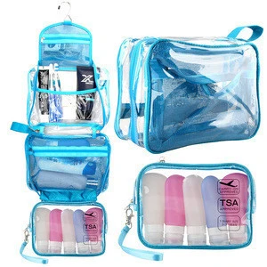 TSA Approved Clear Pockets Cosmetic Makeup Organizer Travel Kit Hanging Toiletry Bag for Men