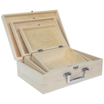 Unfinished Wood Box With Handle Wood Storage Box