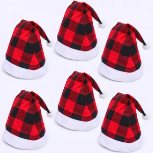 Vlovelife 1pcs Christmas Santa Hat Plaid Santa Hat Luxury Plush Hat for Christmas Costume Party Favors and Holiday Event