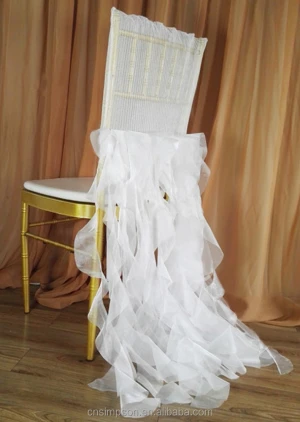 White chiffon ruffled wedding chair cover for chiavari for wedding decoration