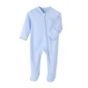 wholesale 100% cotton baby romper footie zipper open infant overall pajamas with mitten babies jumpsuit clothes