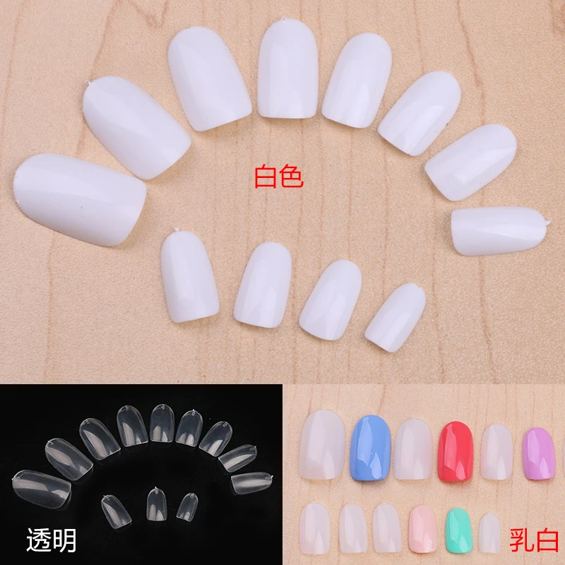 Wholesale 100pcs set New Design False Nail Tips Full-covered Oval Nail Tips 3 Colors Artificial Fingernails