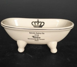 wholesale ceramic white mini bathtub shape soap dish
