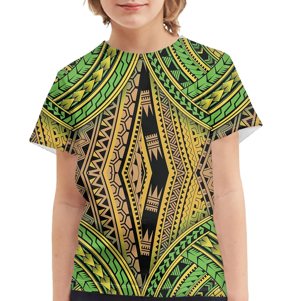 Wholesale Custom Polynesian Traditional Tribal Print Girls Children Tshirts Kids Comfortable Sublimation Clothing Shirt