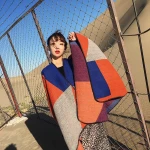 Wholesale designer Acrylic Shawl Women'S Knit Autumn And Winter New Three-Color Stitching Pattern Split Poncho