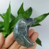 Wholesale Hand Carved Natural   Folk Crafts Healing Moss Agate Crystal Moons  for gifts or Wedding Souvenirs Guests
