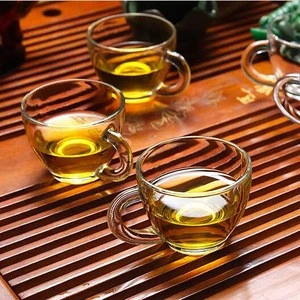 Wholesale handmade 95ml bulk glass tea mug and saucers cheap handle glass tea cups set of 6