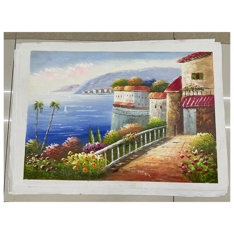 Wholesale 100% Handpainted Mediterranean Oil Paintings Sea View Canvas Paintings For Living Room