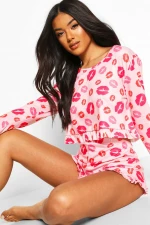 Wholesale high quality drawstring waist 100% cotton pajamas womens sleepwear love print sleepwear