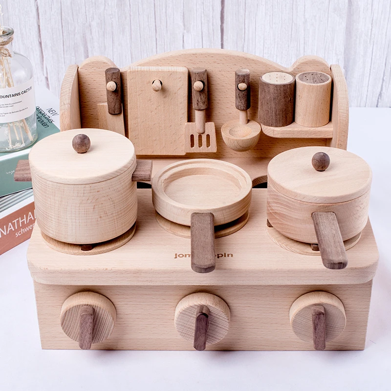 Wholesale high quality wooden pretend play toy baby childrens cookware cooking kitchen toys preschool learning toy