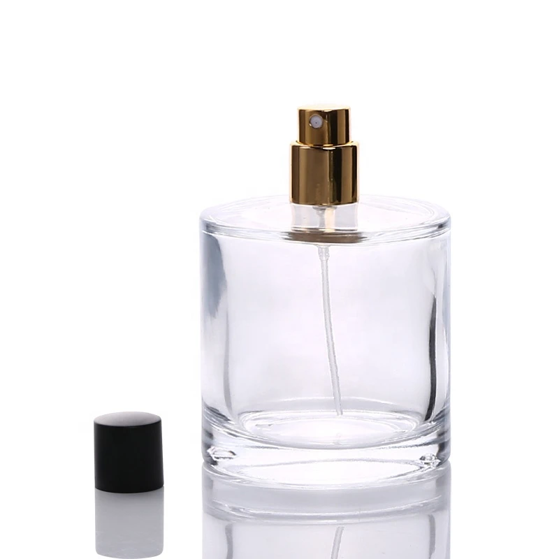 Wholesale round  glass  100ml perfume bottle with black cap