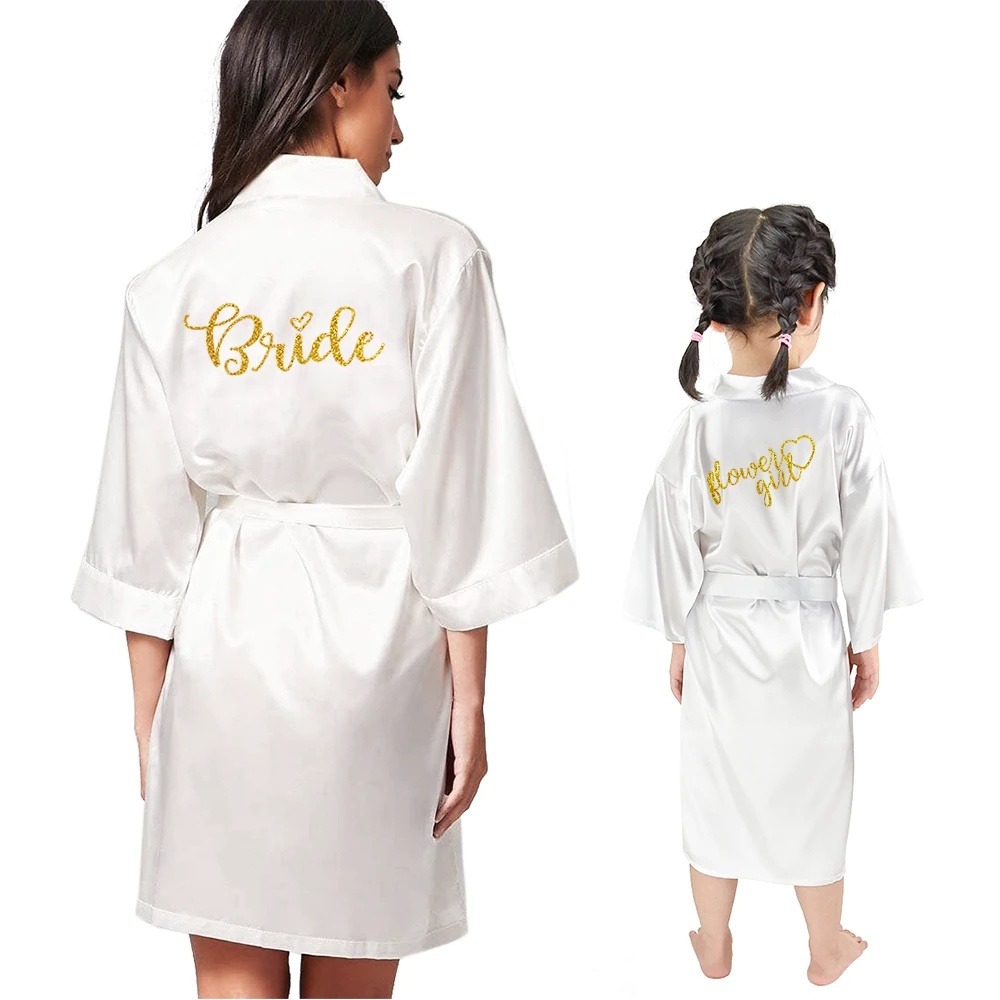 Wholesale Wedding Party Adults And Kids Bathrobe Flower Girl Slik Satin Robe
