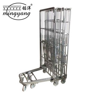 wire roll container with shelves Warehouse industrial wire mesh logistic supermarket transport steel rolling cage cart