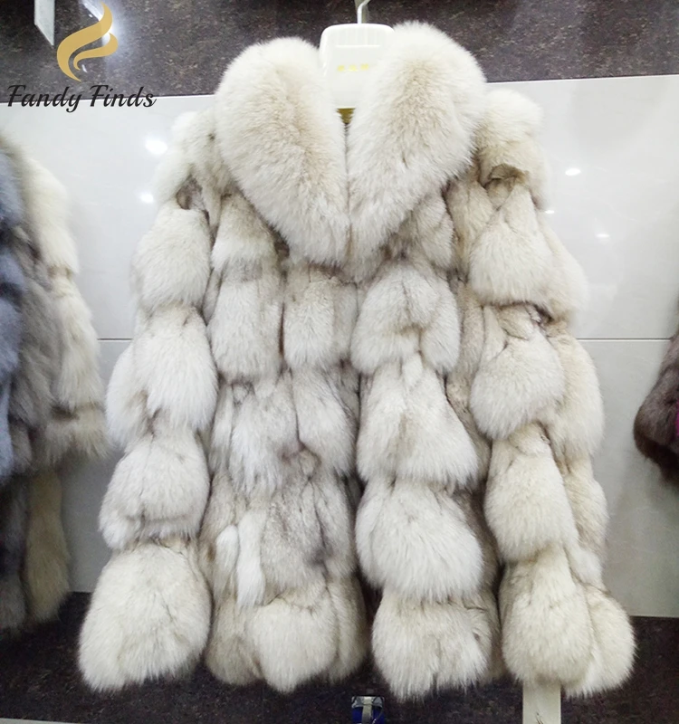Women Winter Fox Fur Coat with Fluffy Collar