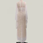 Women's V Neck off-shoulder Hollow Long Flare Sleeve Long Swing Wedding Dress