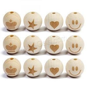 wooden beads 20 mm Round different designs for choice original color Hole:Approx 4mm 20PCs/Bag 1294245