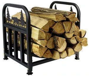 Wrought Iron Log Rack, Firewood Storage Holder, Heavy Duty Fireside Log Bin for Fireplace Stove Accessories