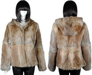 YR832 Plus Size Pocket Hooded Unisex Winter Fashion Clothing Real Rabbit Fur Coat