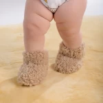 100 Percent Pure Sheepskin White Babies Booties, From Real Wool, Rubber-Resistant To Abrasion, Every Season