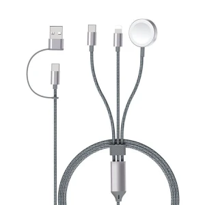SIYOUNI 3-in-1 Magnetic Charging Cable, 60W Fast Charging Nylon Braided Cord with Type-C/Phone/Watch