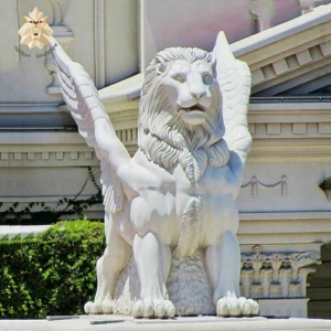 large outdoor garden home carving white marble flying stone lion statue with wings