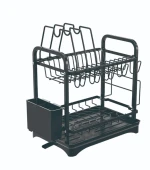 Double-Layer Kitchen Dish Rack Carbon Steel Storage Holder with Knife Fork Holder Chopping Board New Dish Drain Kitchen