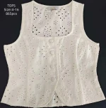 White Embroidery Hollow-out Denim Top100% Cotton