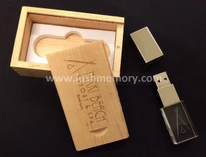 SR-019 crystal 8gb 16gb usb memory with LED light and wooden box