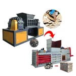 Household cardboard municipal plastic waste agricultural waste double axis shredder and hydraulic baler production line