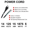 14 AWG 3 Conductor 3-Prong Power Cord with Open Wiring, 15 Amp Max, 6 ft Replacement Power Cord with Pigtail Open Cable