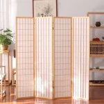 1PC Pine Wood Room Divider Privacy Screen,4 Panel Transitional Indoor Screen,Natural Material Oriental Legacy Decor Folding Door