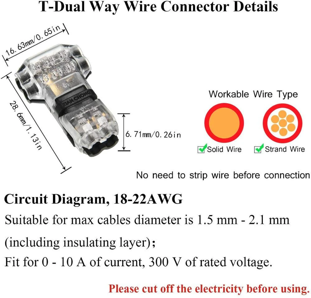 2 Pin 2 Way Low Voltage Universal Compact Wire T Tap Connectors