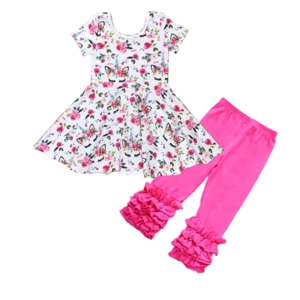 2018 best selling unicorn dress top and icing shorts wholesale children&#039;s boutique clothing set for baby girl