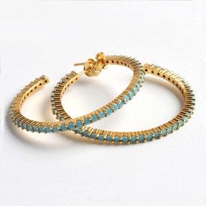 2018 Fashion gold plated real natural turquoise hoop earrings