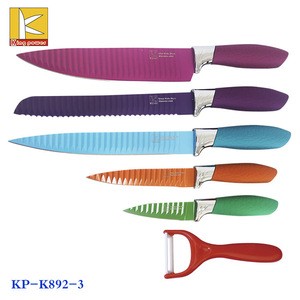 2018 Royal 6pcs Non Stick coating wave blade Kitchen Knife set with stone patten handle